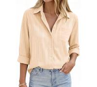 GRACE KARIN Women's Button Down Shirt Long Sleeve Cotton Tops Beige S
