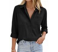 GRACE KARIN Women's Button Down Shirt Long Sleeve Cotton Tops Black M