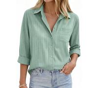 GRACE KARIN Women's Button Down Shirt Long Sleeve Cotton Tops Green S
