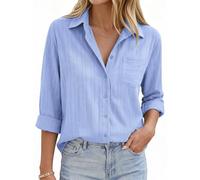 GRACE KARIN Women's Button Down Shirt Long Sleeve Cotton Tops Light Blue L