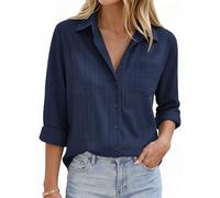 GRACE KARIN Women's Button Down Shirt Long Sleeve Cotton Tops Navy Blue XL