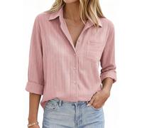 GRACE KARIN Women's Button Down Shirt Long Sleeve Cotton Tops Pink XL