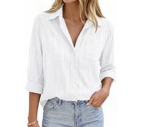 GRACE KARIN Women's Button Down Shirt Long Sleeve Cotton Tops White S