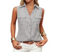 GRACE KARIN Women's Button-Down Sleeveless Shirt Tops Lapel Collar V Neck Casual Blouses Summer Office Work Top Mixed Gray XXL