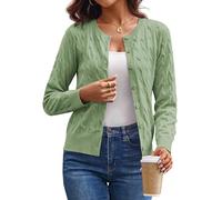 GRACE KARIN Women's Cable Knit Cardigans Crew Neck Lightweight Long Sleeve Crop Knitwear Crochet Button Up Cardigan Jumper Shrug