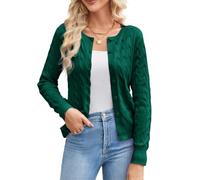 GRACE KARIN Women's Cable Knit Cardigans Crew Neck Lightweight Long Sleeve Crop Knitwear Crochet Button Up Cardigan Jumper Shrug Forest Green