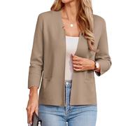 GRACE KARIN Womens Cardigan Short 3/4 Sleeves Open Front Bolero Shrugs Casual Office Wedding Spring Summer Cardigan Coat XXL Khaki -5
