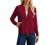 GRACE KARIN Women's Cardigan Zip Up Casual Knited Jacket Lightweight Sweater with Pockets Cherry Red