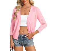 GRACE KARIN Womens Cardigans 3/4 Sleeve V -Neck Lightweight Sweater Casual Button Down Bolero Light Pink M