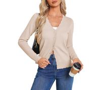 GRACE KARIN Women's Cardigans Casual Lightweight V Neck Scalloped Cardigan Sweater Ladies Soft Long Sleeves Button Down Knitwear for Summer Fall Evening Wedding L Light Apricot