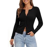 GRACE KARIN Women's Cardigans for Women UK Long Sleeve Knit Ladies Cardigan Round Neck Button Down Slim Fit Sweater Black M