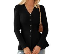GRACE KARIN Women's Cardigans Knit Long Sleeve V-Neck Button Down Lightweight Ladies Jackets Elegant Bolero Shrugs Black M