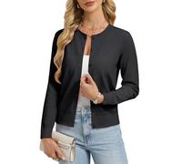 GRACE KARIN Women's Cardigans Long Sleeve, Rundhals Button Down Cardigans for Women UK, Business Casual Blazer Bolero Black M