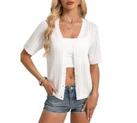 GRACE KARIN Womens Cardigans Summer Lightweight V Neck Hollow Out Short Sleeve Button Down Knitrwear XL Beige