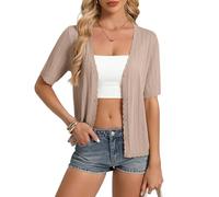 GRACE KARIN Womens Cardigans Summer Lightweight V Neck Hollow Out Short Sleeve Button Down Knitrwear L Khaki