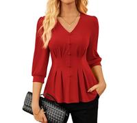 GRACE KARIN Women's Casual Business Blouse Button-Down Classic Cute Ruffled Top Bright Red L
