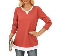 GRACE KARIN Womens Casual Long Sleeve T-Shirts Crew Neck Waffle Blouse Tops Women's Clothing Red Orange S