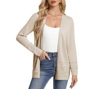 GRACE KARIN Women's Casual Open Front Long Cardigan Elegant Long Sleeve V-Neck Cardigan Blazer Apricot