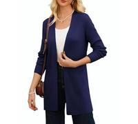 GRACE KARIN Womens Casual Ribbed Knit Cardigan Mid-Length Work Office Cardigan Coat with Side Splits Dark Blue L