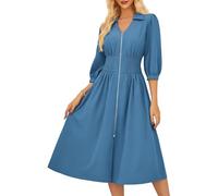 GRACE KARIN Women's Casual V-Neck A-Line Dresses Front Slit Midi Dress Party Dress with Pockets Gray Blue XL