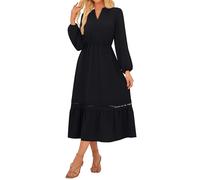 GRACE KARIN Women's Casual V-Neck Wrap Dress Long Lantern Sleeves Party and Club Midi Dress with Pockets Black M