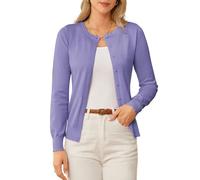 GRACE KARIN Women's Classic Long Sleeve Knit Cardigan Sweaters Casual Open Front Button Down Cardigan S-3XL, Purple, XL