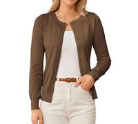 GRACE KARIN Women's Classic Long Sleeve Knit Cardigan Sweaters Casual Open Front Button Down Cardigans S-3XL, Dark Brown, Large