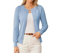 GRACE KARIN Women's Classic Long Sleeve Knit Cardigan Sweaters Casual Open Front Button Down Cardigan S-3XL, Light Blue, Large