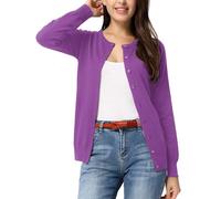 GRACE KARIN Women's Classic Long Sleeve Knit Cardigan Sweaters Casual Open Front Button Down Cardigan S-3XL, Violet, XL