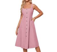 GRACE KARIN Women's Cocktail Dress Elegant Sleeveless Square Neckline Buttons Business Work Office Evening Dresses wrap Dress midi Dresses Pink XL