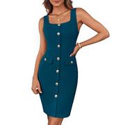 GRACE KARIN Women's Cocktail Dresses Square Neckline Sleeveless Elegant Wrap Dresses Button Embellished Business Dresses Dresses Belted Mini Long Dresses Peacock Blue XXL
