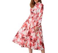 GRACE KARIN Women's Dark Red Floral Tie-Dye Midi Dress with Belt - XL