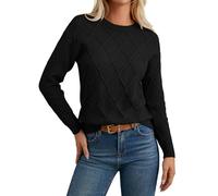 GRACE KARIN Women's Diamond Pattern Jumpers Knit Sweater Long Sleeve Crew Neck Casual Pullover Winter Autumn Black XL