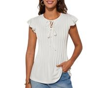GRACE KARIN Women's Dressy Crew Neck Shirt Vintage Tie Front Work Top Fashion Slim Fit Blouse M White