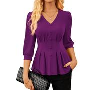 GRACE KARIN Women's Elegant 3/4-Sleeve Blouses Casual Shirts for Office Work Shirt Tops Purple S