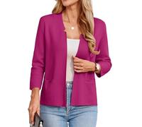 GRACE KARIN Womens Elegant 3/4 Sleeve Cardigans with Pockets Summer Cardigan Open Front Business Office Casual Bolero Rose red L