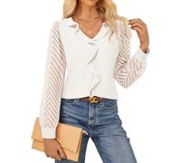 GRACE KARIN Women's Elegant Blouse Semi Sheer Long Sleeve Office Work Tops | V-neck, Scalloped Trim, Sheer Textured Sleeves Blouses, Lightweight, Soft, Business Casual Weekend Chic Shirts