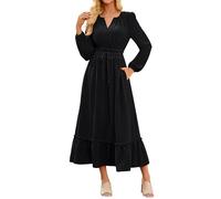 GRACE KARIN Women's Elegant Long Sleeve Solid Color Maxi Dress V Neck Loose Fit Plus Size Wedding Guest Dress Black XXL