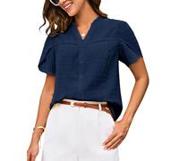 GRACE KARIN Women's Elegant Office Henley V-Neck Top Button-Up Summer Flowy Short Petal Sleeve Blouse Navy Blue S