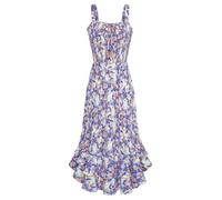 GRACE KARIN Womens Elegant Summer Floral Beach Maxi Dresses Smocked A Line Strappy Dress Dual Layer Blue Purple Floral XL