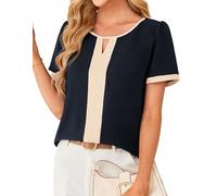 GRACE KARIN Women's Elegant T Shirt Classic Comfortable Round Neck Office Work Blouses L Navy Blue