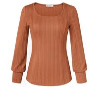 GRACE KARIN Women's Fall Jumpers Vintage Square Collar Puffed Sleeve Tunic Knitwear L Orange