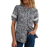 GRACE KARIN Women's Floral Boho Shirt Lace Ruffle Stand Collar Blouse Spring Summer Vacation Top Black M