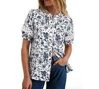 GRACE KARIN Women's Floral Boho Shirt Lace Ruffle Stand Collar Blouse Spring Summer Vacation Top Navy Blue S