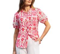 GRACE KARIN Women's Floral Boho Shirt Lace Ruffle Stand Collar Blouse Spring Summer Vacation Top Pink L