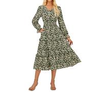 GRACE KARIN Women's Floral Maxi Dress Fall Winter Long Sleeve A Line Smocked Long Dresses with Pockets Yellow Floral XXL
