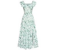GRACE KARIN Women's Floral Maxi Dresses Casual A Line Square Neck Ruffle Summer Beach Dress CL0213-03/green Flowers on White S