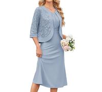 Grace Karin Women's Formal Wedding Guest Dress,2 Piece Mother of The Bride Dresses,Tea Party Sequin Dress with Jacket, Gray Blue, XL