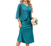 GRACE KARIN Women's Formal Wedding Guest Dress,2 Piece Mother of The Bride Dresses,Tea Party Sequin Dress with Jacket, Peacock Blue, S