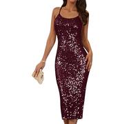 GRACE KARIN Women's Glitter Sequins Cocktail Dress Elegant Sleeveless Spaghetti Evening Dress for Wedding Wine Red 18